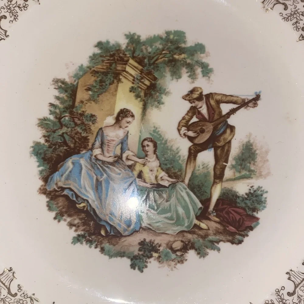 Sebring Pottery Co Lot 4 Chantilly 22K Gold 10” Dinner Plate Serenade Pattern